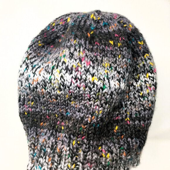 Handknitted Grey Black Tweed Ombré Ribbed Edge Beanie Hat - Picture 4 of 15